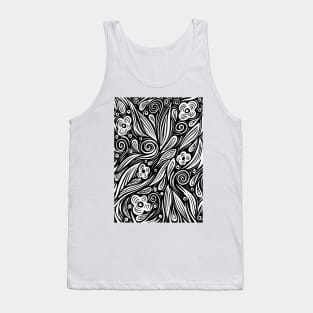 Black and white floral line art background wallpaper Tank Top